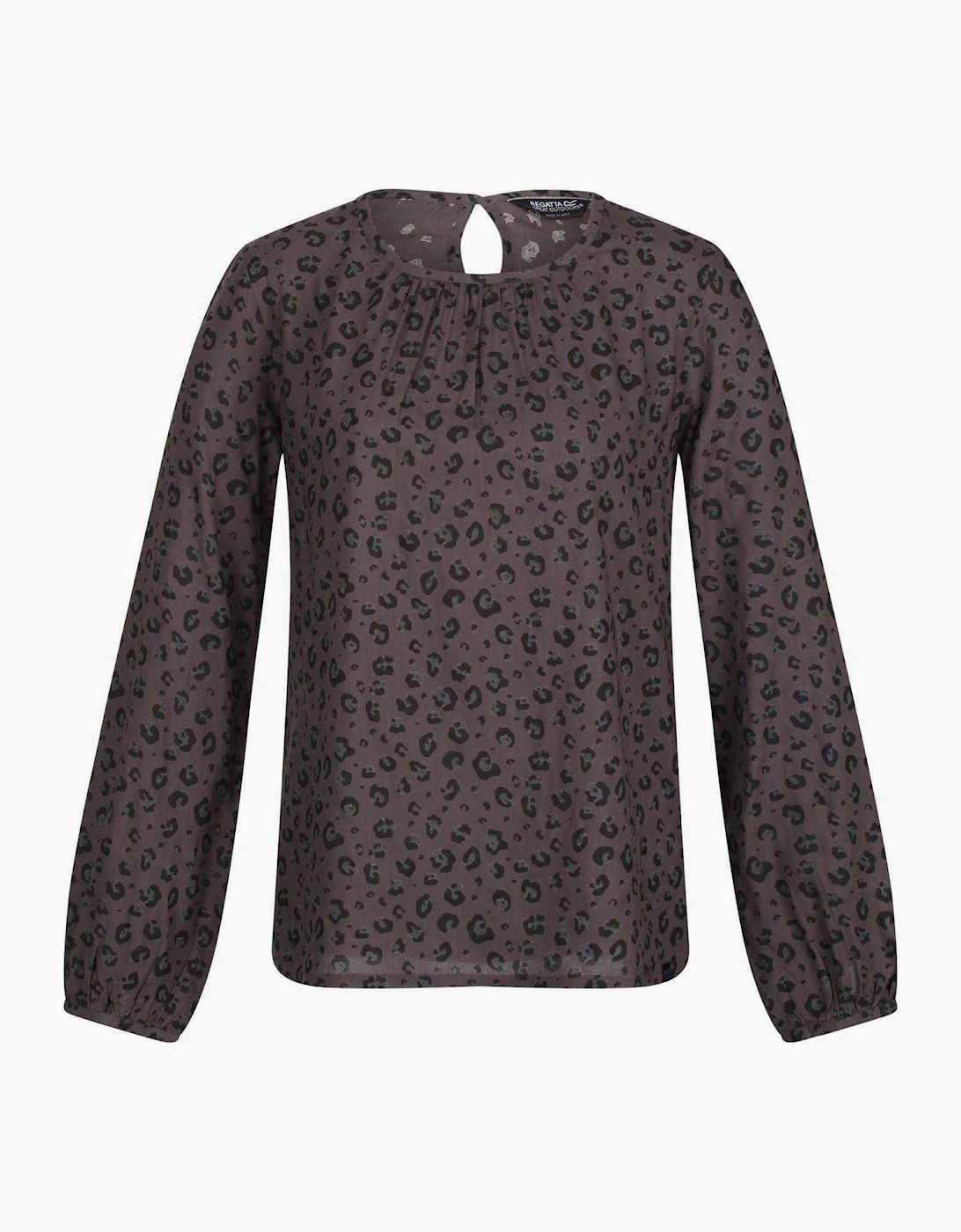 Regatta Women's Black / Hadria Leopard Print Keyhole Long-Sleeved Blouse  12 Size 12 Uk