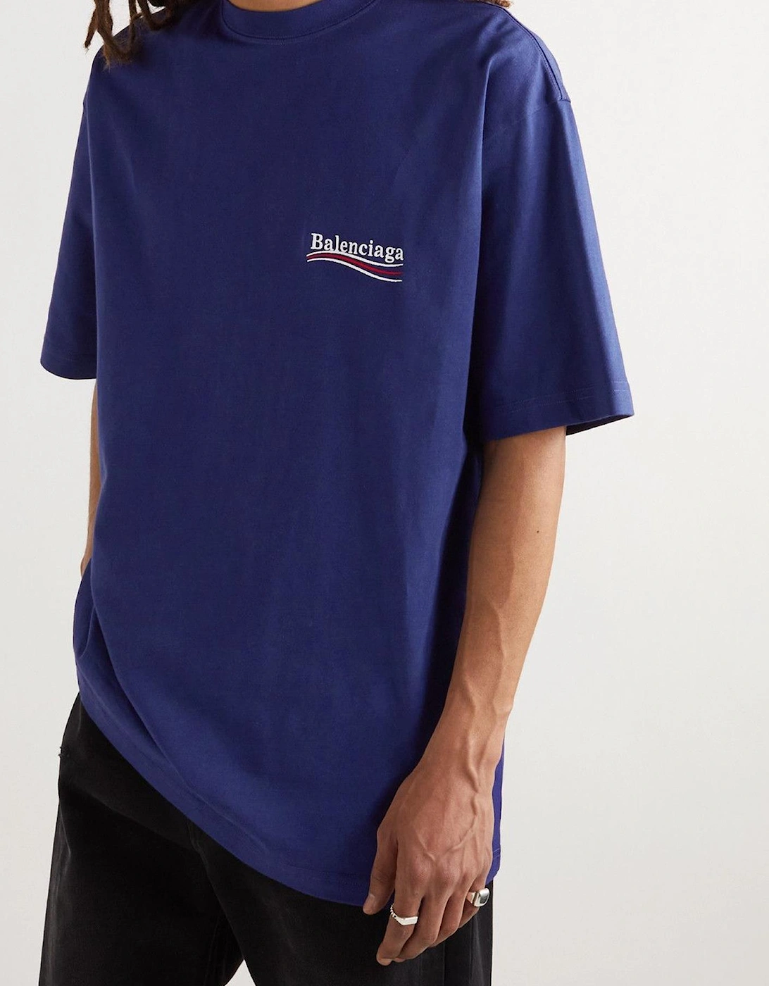 Balenciaga Political Campaign Embroidered Logo T-Shirt in Blue