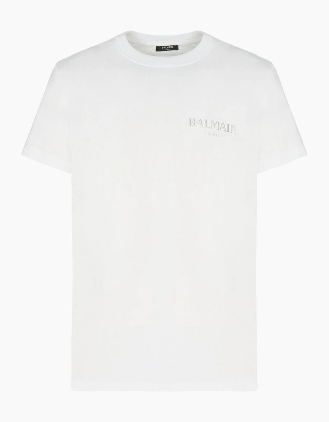 Balmain Men's White Vintage Silver Gel Logo T-Shirt In  44 Xxl