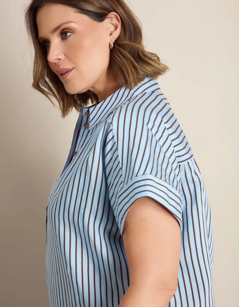 Blue And Chocolate Stripe Short Sleeve Shirt