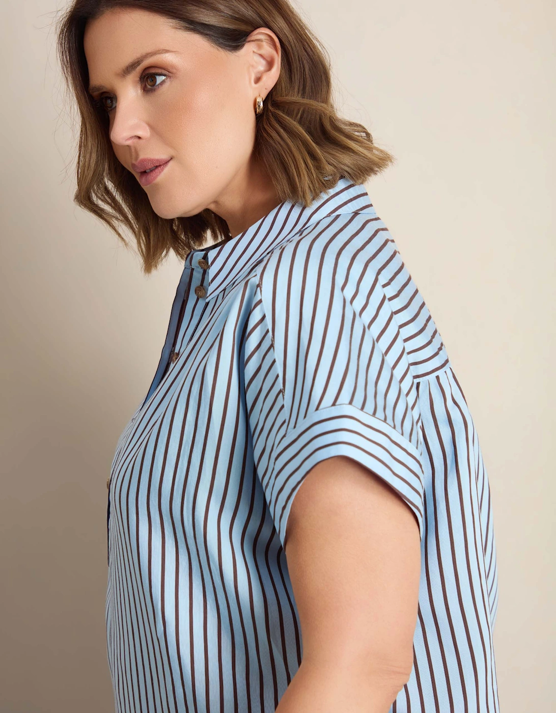 Blue And Chocolate Stripe Short Sleeve Shirt
