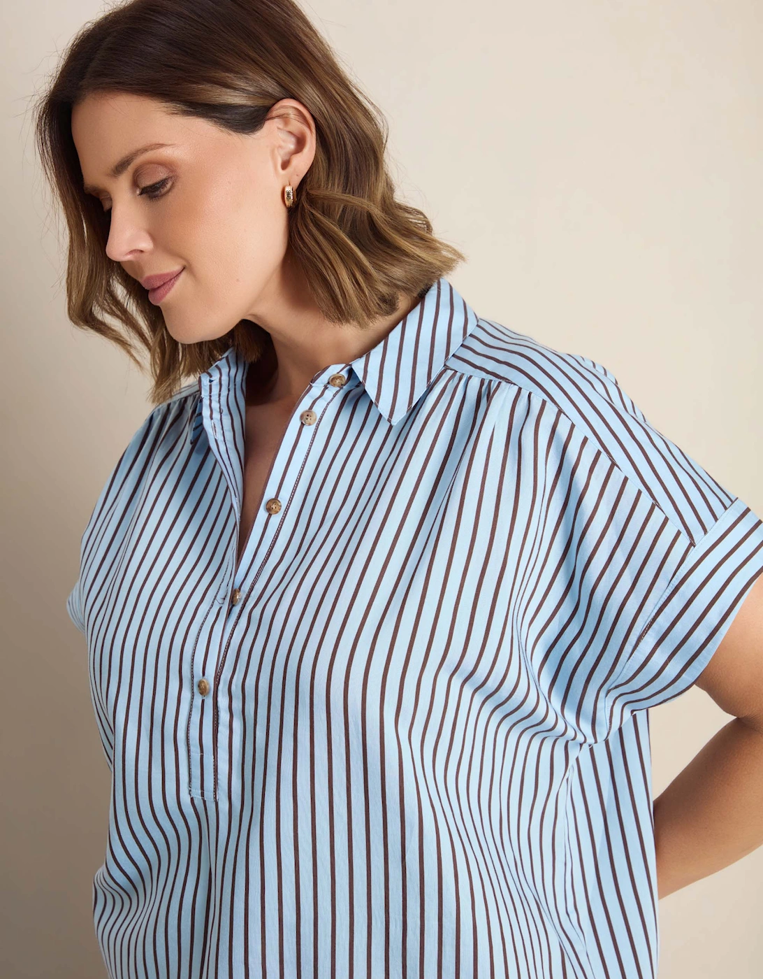 Blue And Chocolate Stripe Short Sleeve Shirt