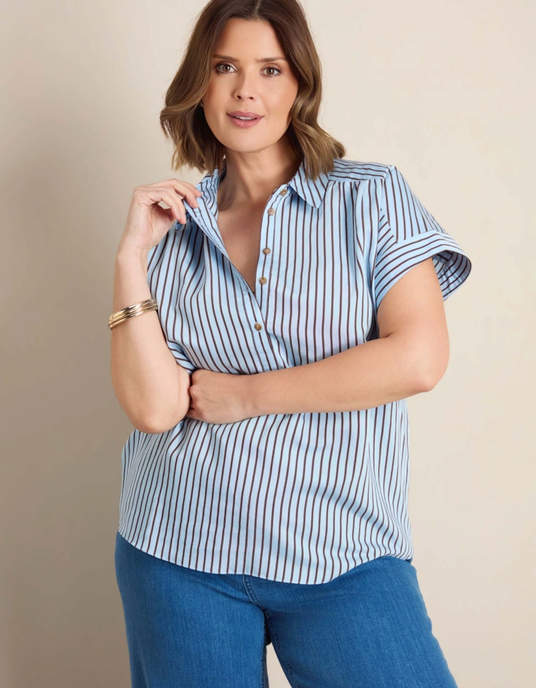Blue And Chocolate Stripe Short Sleeve Shirt