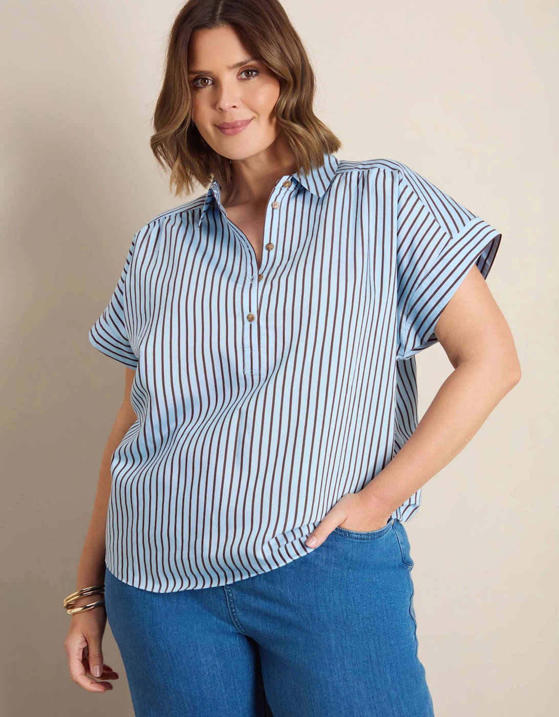 Blue And Chocolate Stripe Short Sleeve Shirt