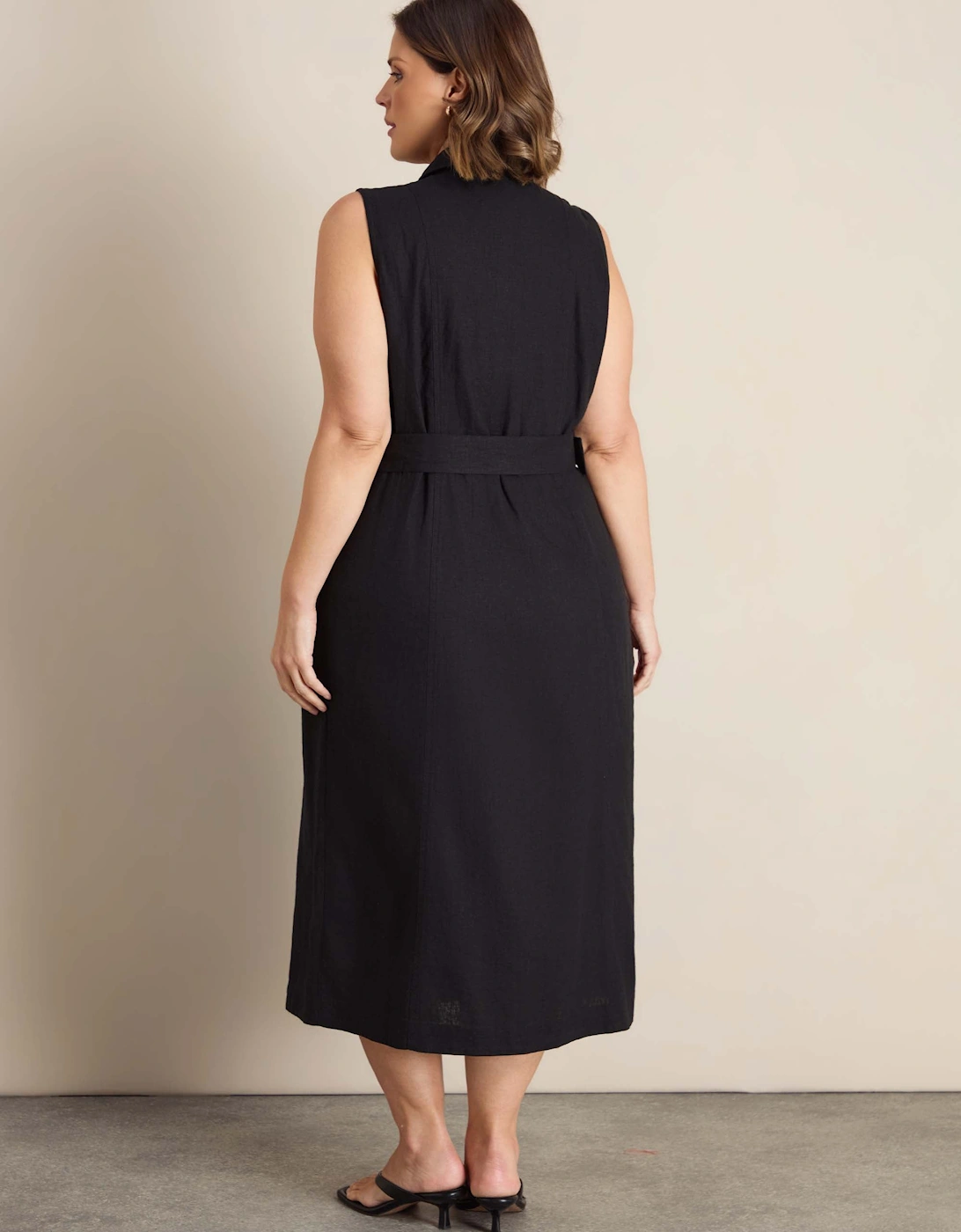 Petite Black Linen Blend Midaxi Shirt Dress
