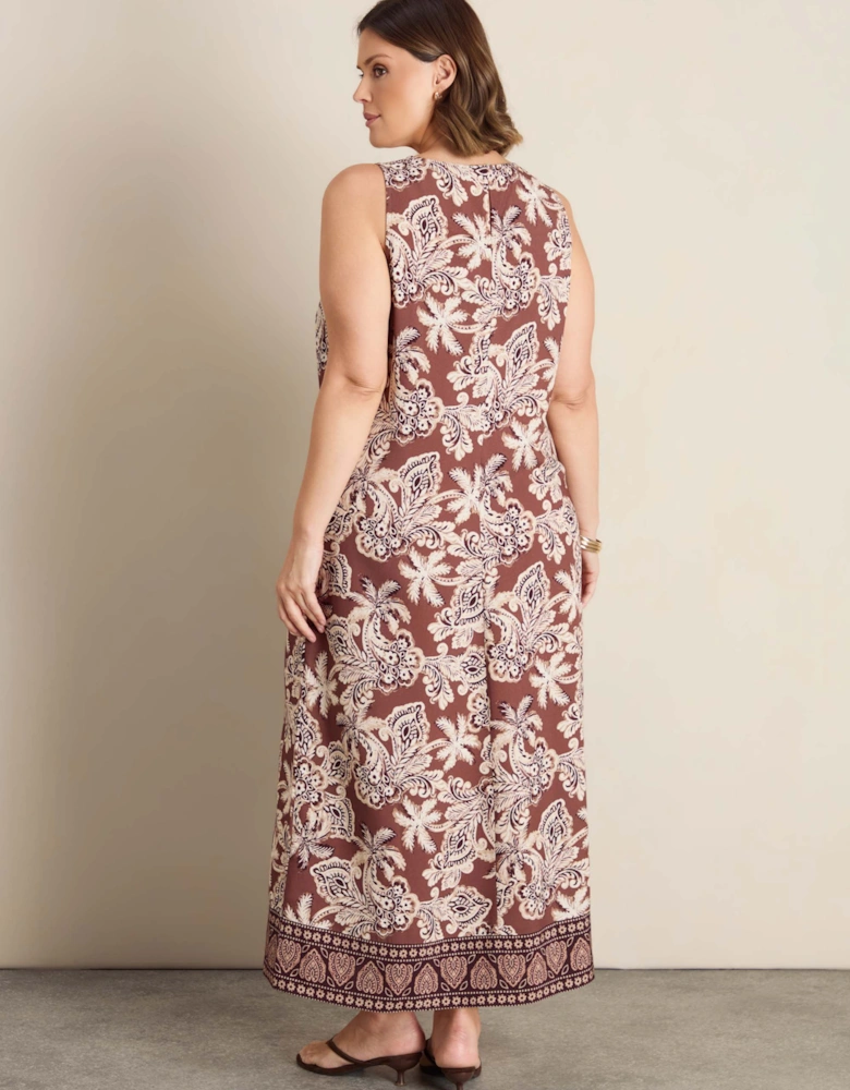 Brown Floral Print Sleeveless Maxi Dress