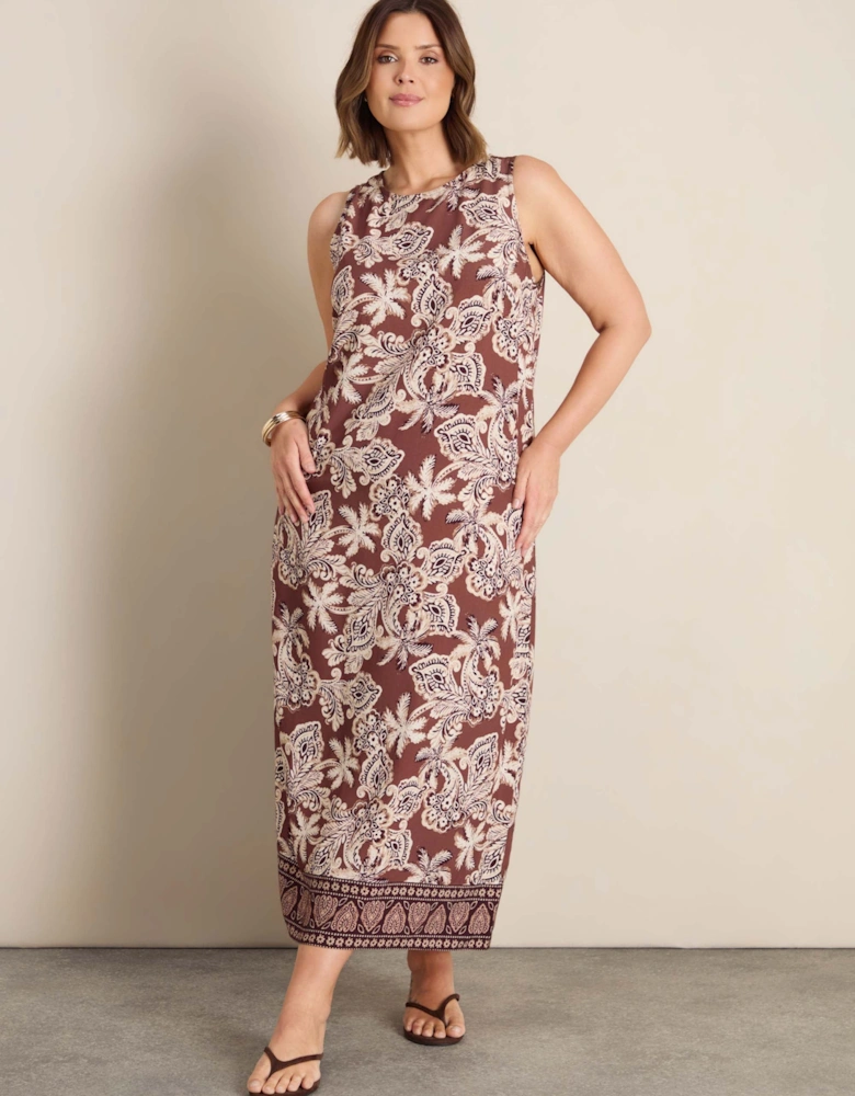 Brown Floral Print Sleeveless Maxi Dress