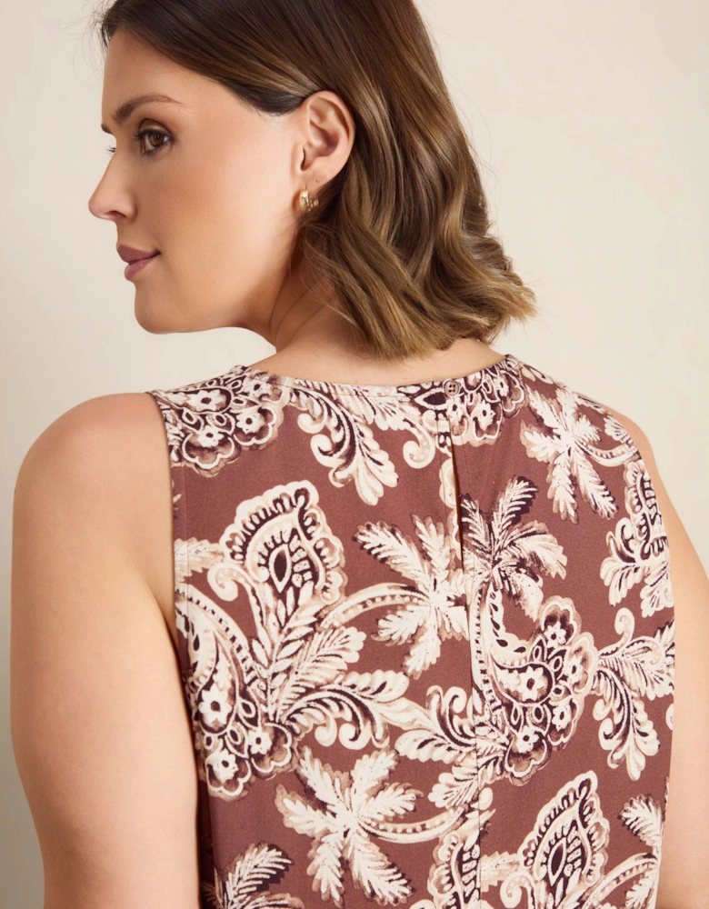 Brown Floral Print Sleeveless Maxi Dress