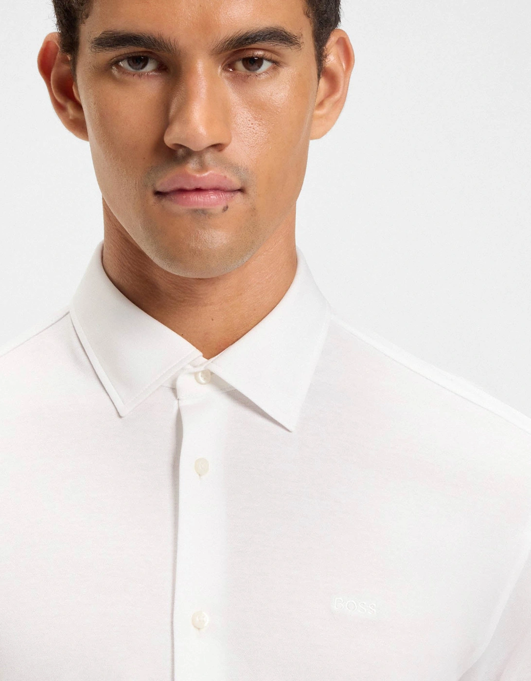 BOSS Orange Mysoft Mens Slim-Fit Shirt in Melange Cotton Jersey - White 100