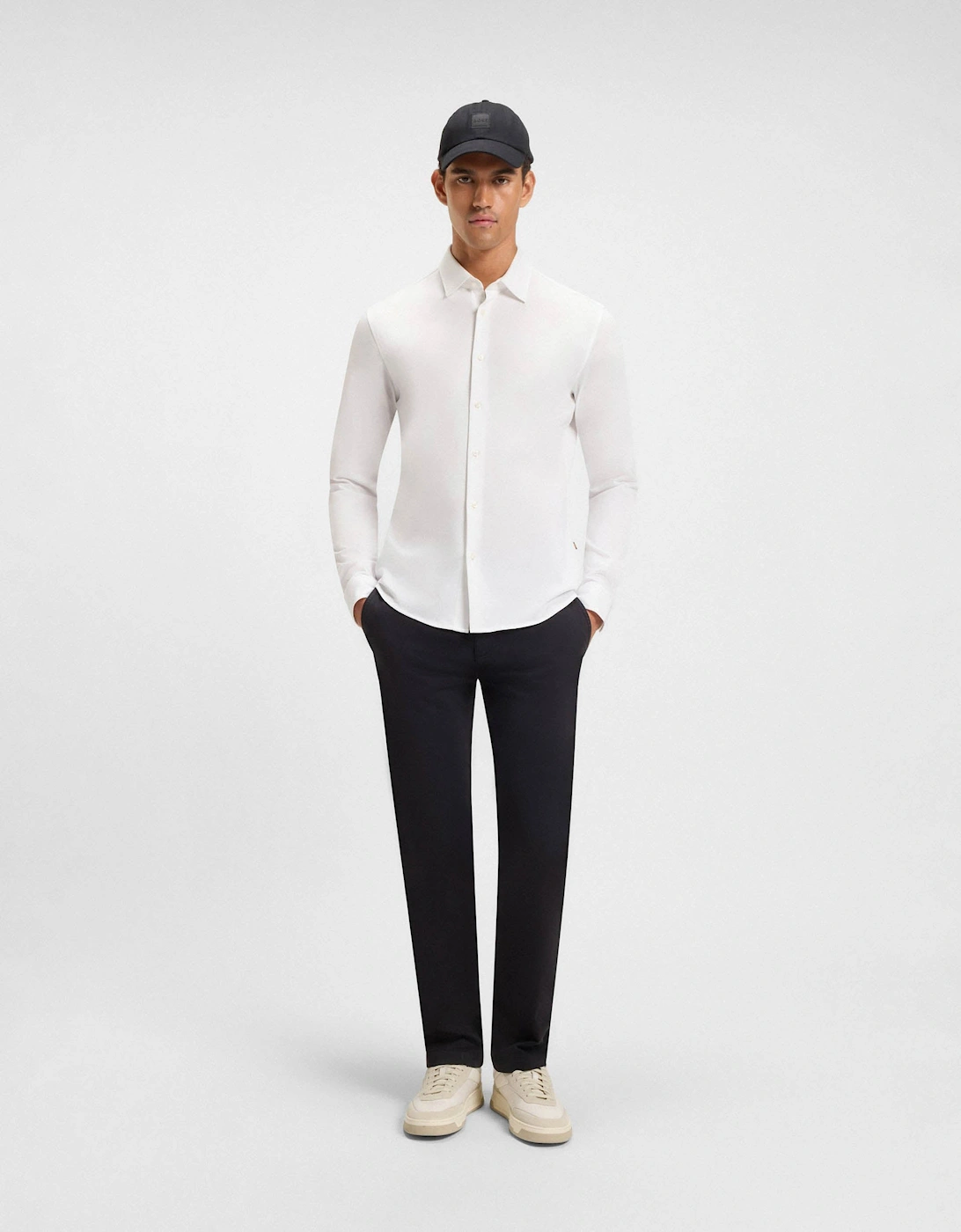 BOSS Orange Mysoft Mens Slim-Fit Shirt in Melange Cotton Jersey - White 100