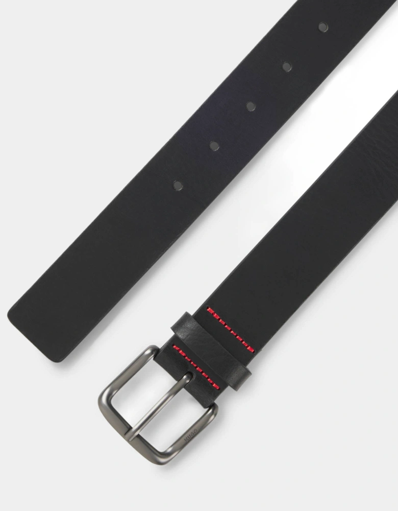 HUGO Geffrey Mens Italian-Made Belt in Buffalo Leather with Logo Buckle - Black 001