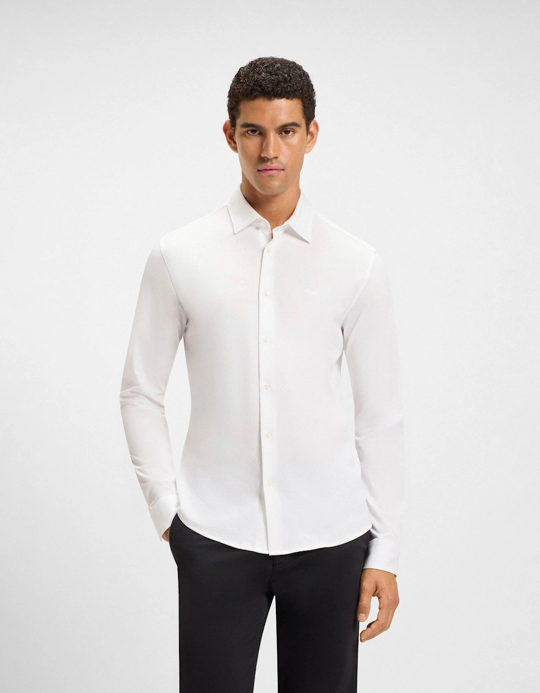 BOSS Orange Mysoft Mens Slim-Fit Shirt in Melange Cotton Jersey - White 100, 5 of 4