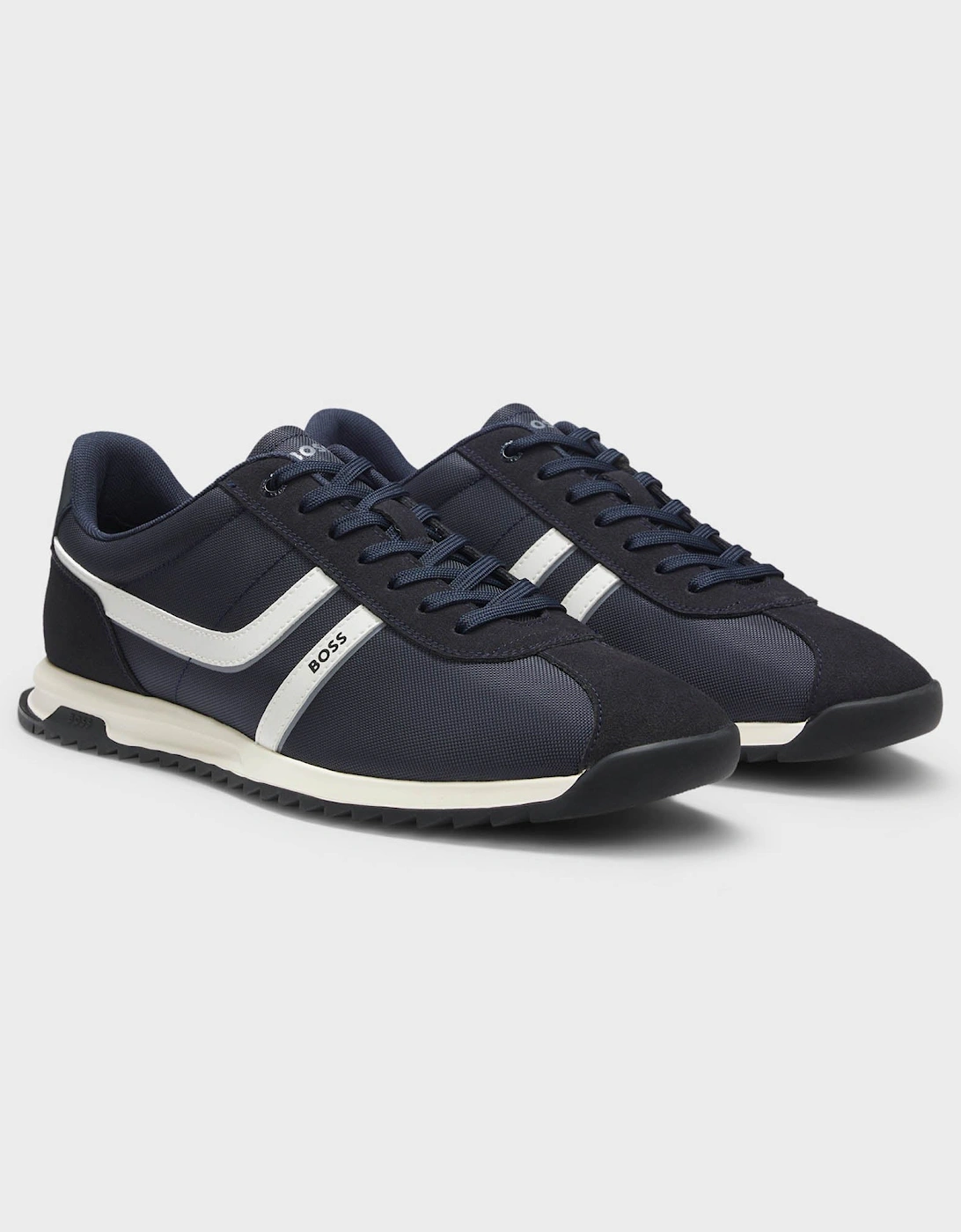 BOSS Orange Zayn Mens Low-Top Trainers with Faux-Leather Trims - Dark Blue 401