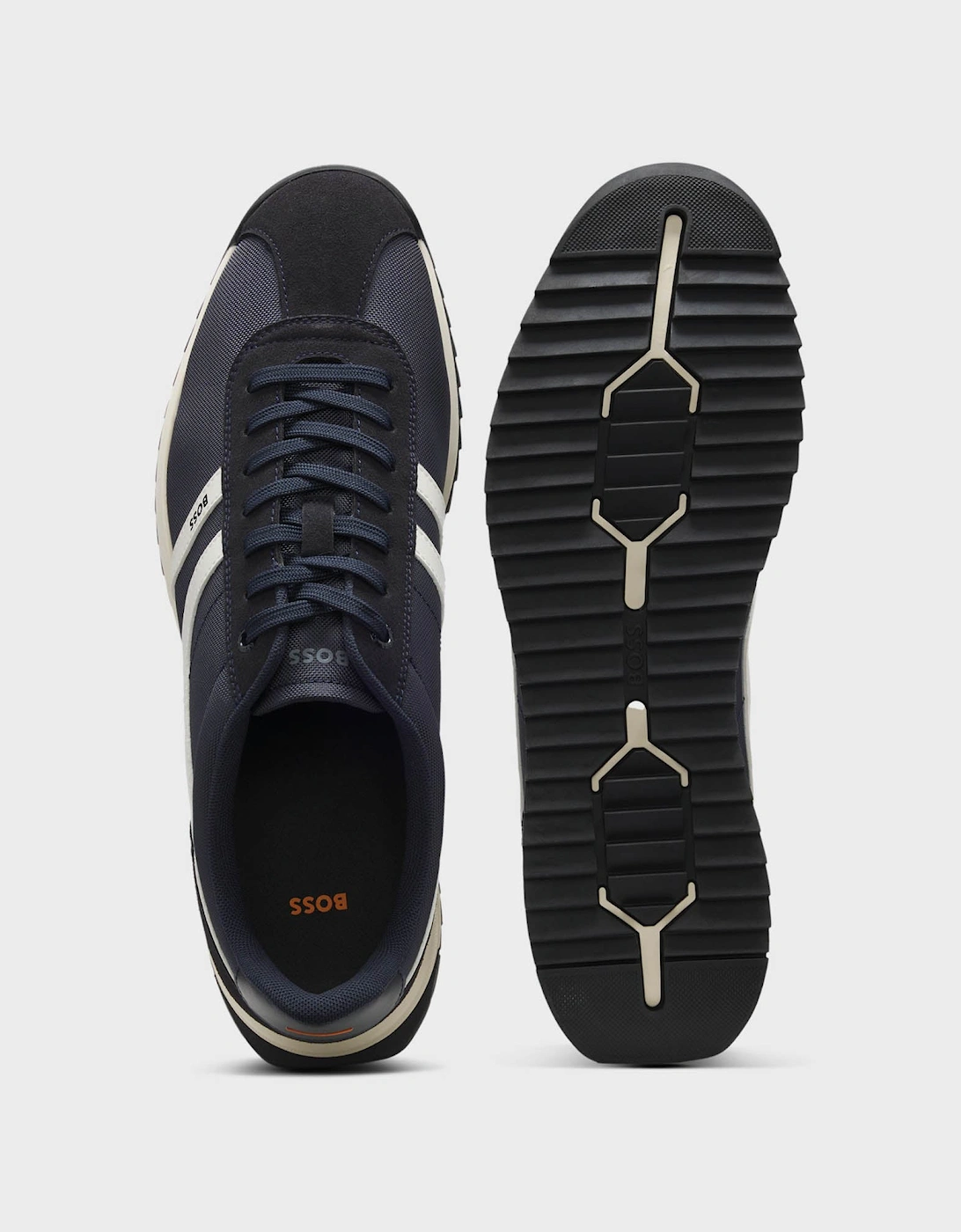 BOSS Orange Zayn Mens Low-Top Trainers with Faux-Leather Trims - Dark Blue 401