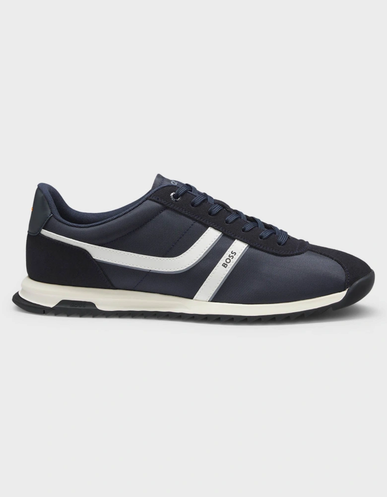 BOSS Orange Zayn Mens Low-Top Trainers with Faux-Leather Trims - Dark Blue 401