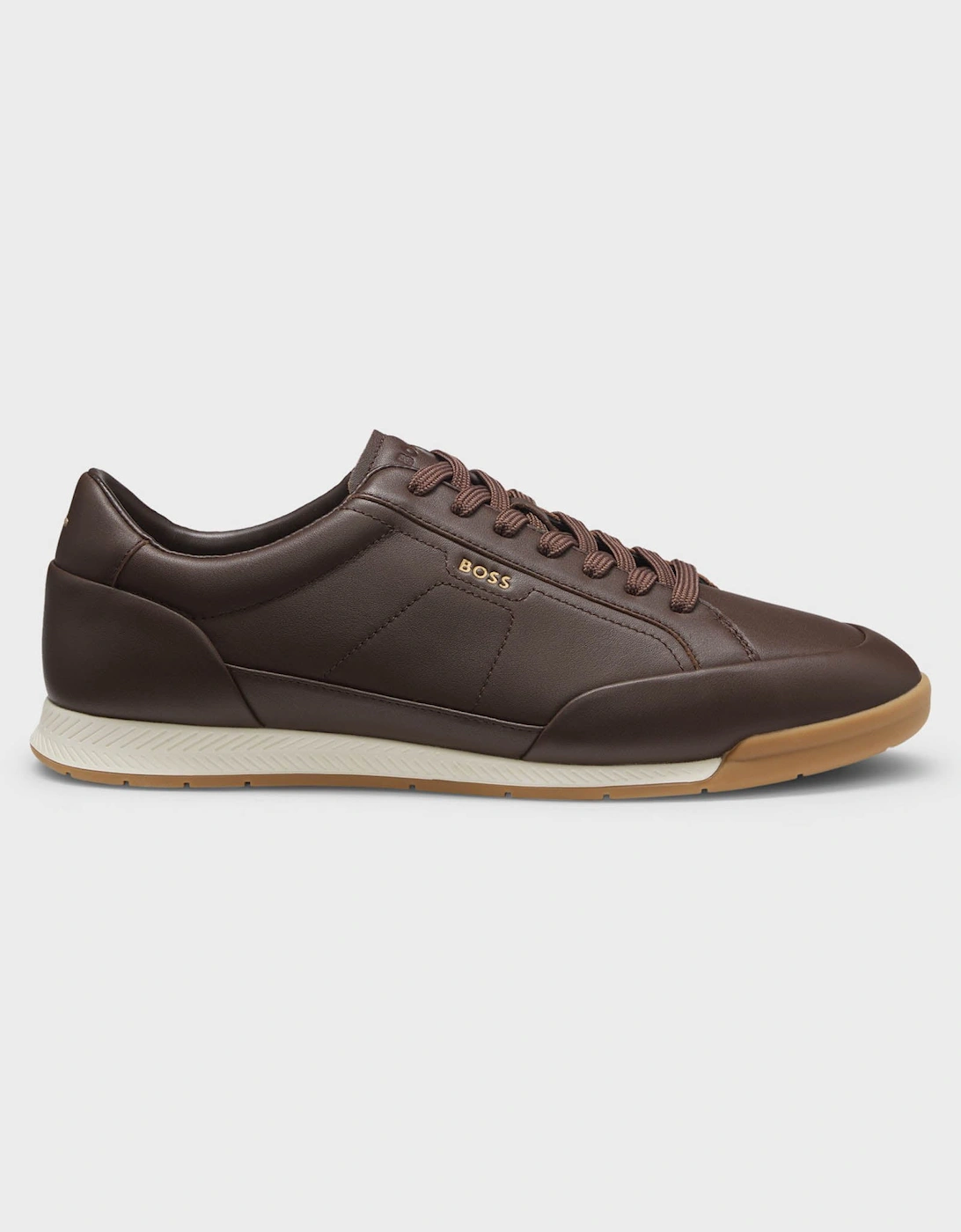 BOSS Orange Nitan Mens Leather Trainers with Foil Logo - Dark Brown 201