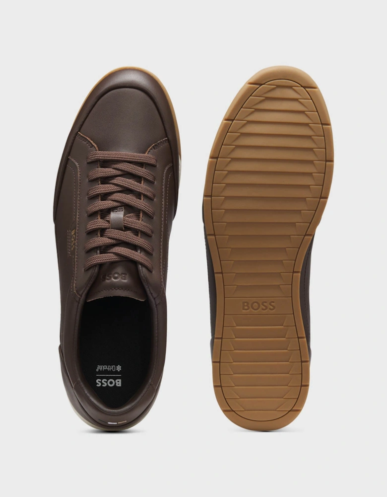 BOSS Orange Nitan Mens Leather Trainers with Foil Logo - Dark Brown 201