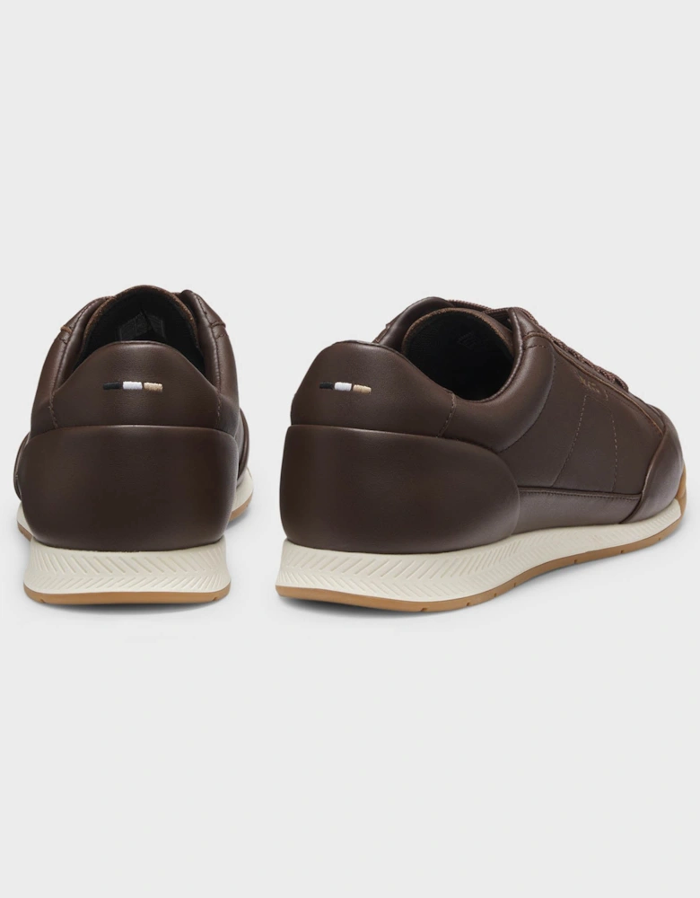 BOSS Orange Nitan Mens Leather Trainers with Foil Logo - Dark Brown 201