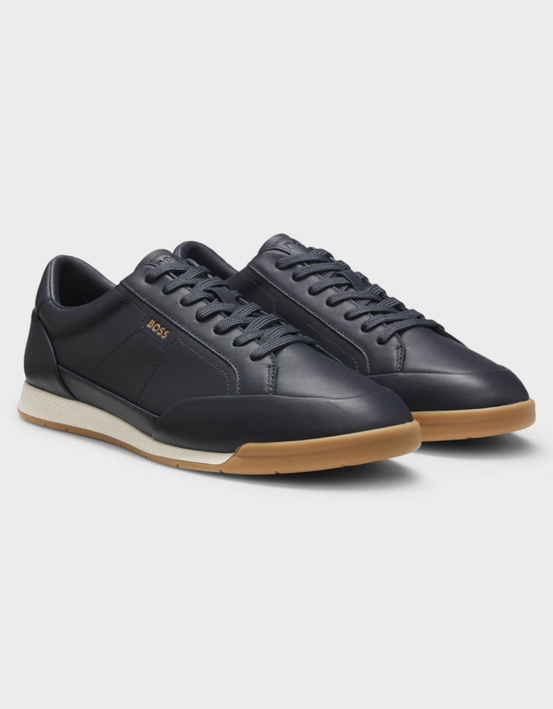 BOSS Orange Nitan Mens Leather Trainers with Foil Logo - Dark Blue 402