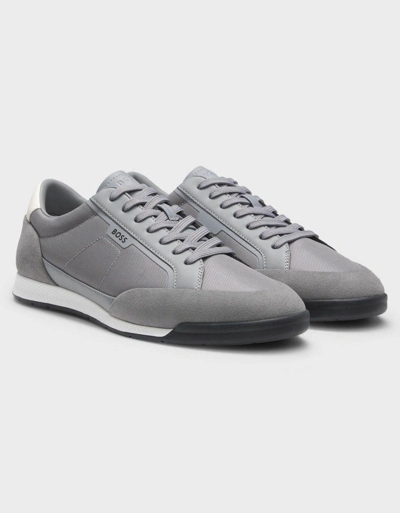 BOSS Orange Nitan Mens Suede-Trim Trainers with Ribbed Sole - Medium Grey 033