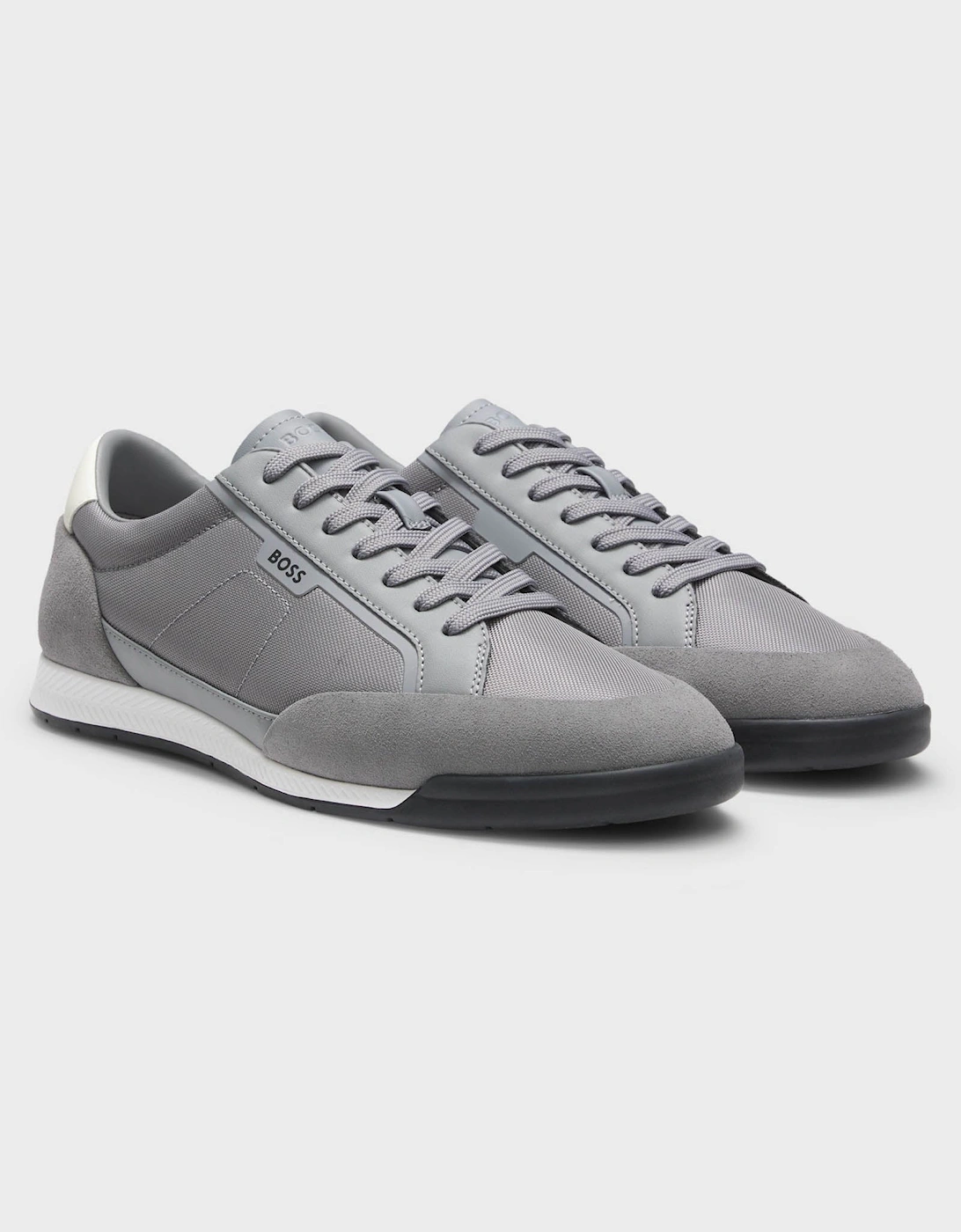 BOSS Orange Nitan Mens Suede-Trim Trainers with Ribbed Sole - Medium Grey 033