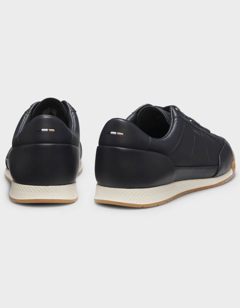 BOSS Orange Nitan Mens Leather Trainers with Foil Logo - Dark Blue 402