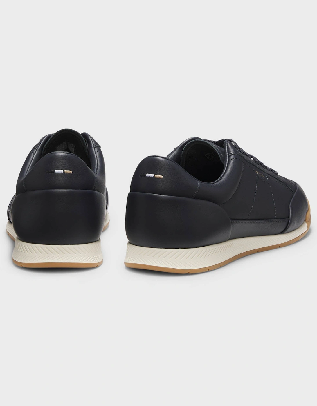 BOSS Orange Nitan Mens Leather Trainers with Foil Logo - Dark Blue 402