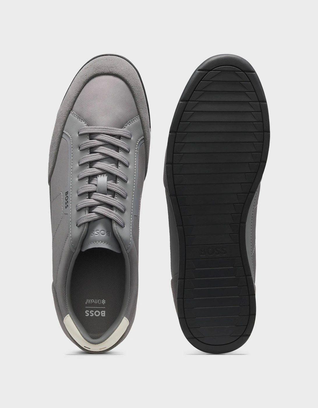 BOSS Orange Nitan Mens Suede-Trim Trainers with Ribbed Sole - Medium Grey 033