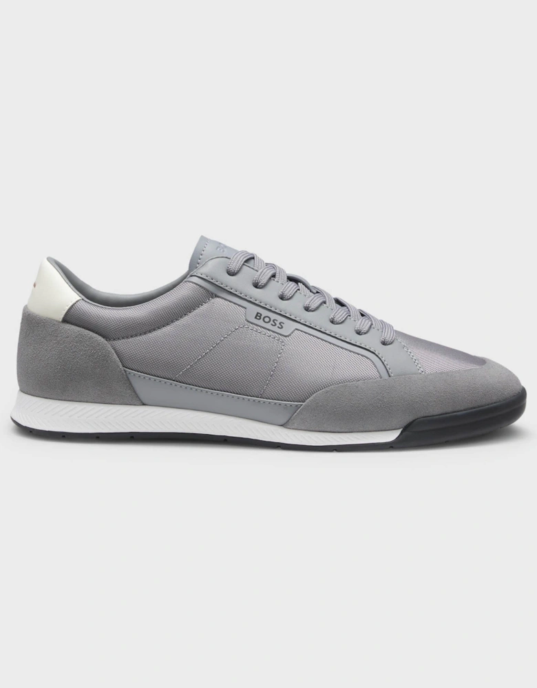 BOSS Orange Nitan Mens Suede-Trim Trainers with Ribbed Sole - Medium Grey 033