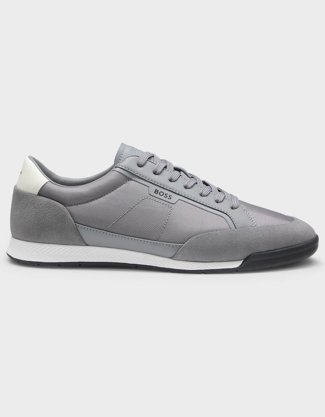 BOSS Orange Nitan Mens Suede-Trim Trainers with Ribbed Sole - Medium Grey 033