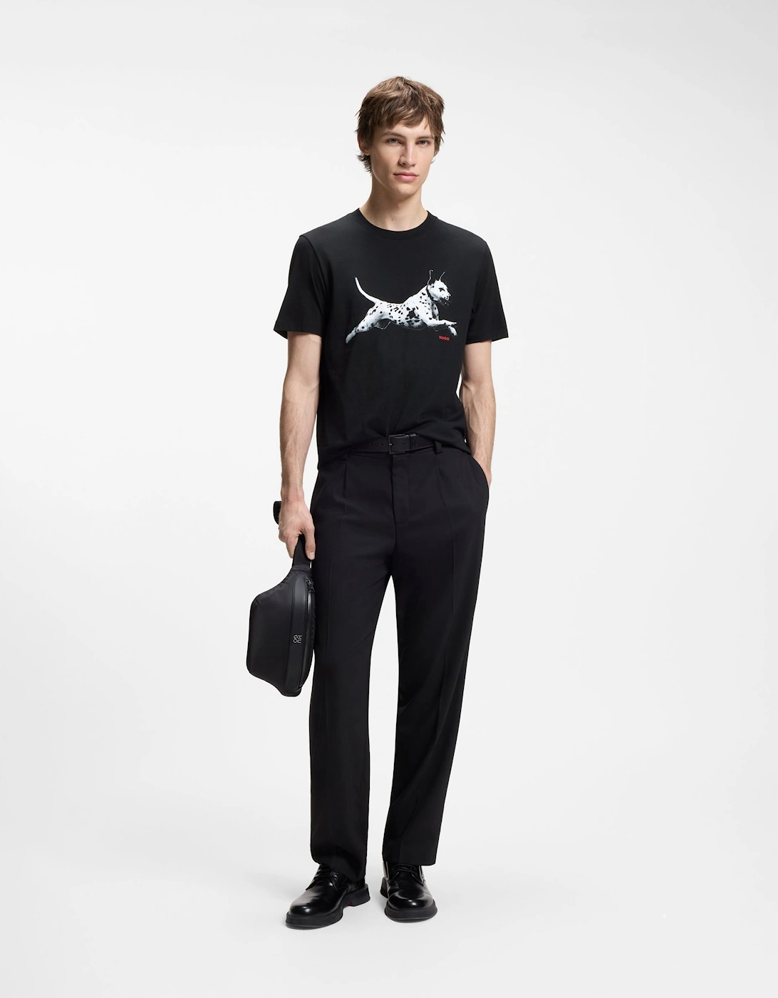 HUGO Dirunn Mens Cotton-Jersey T-Shirt with Animal Artwork - Black 001
