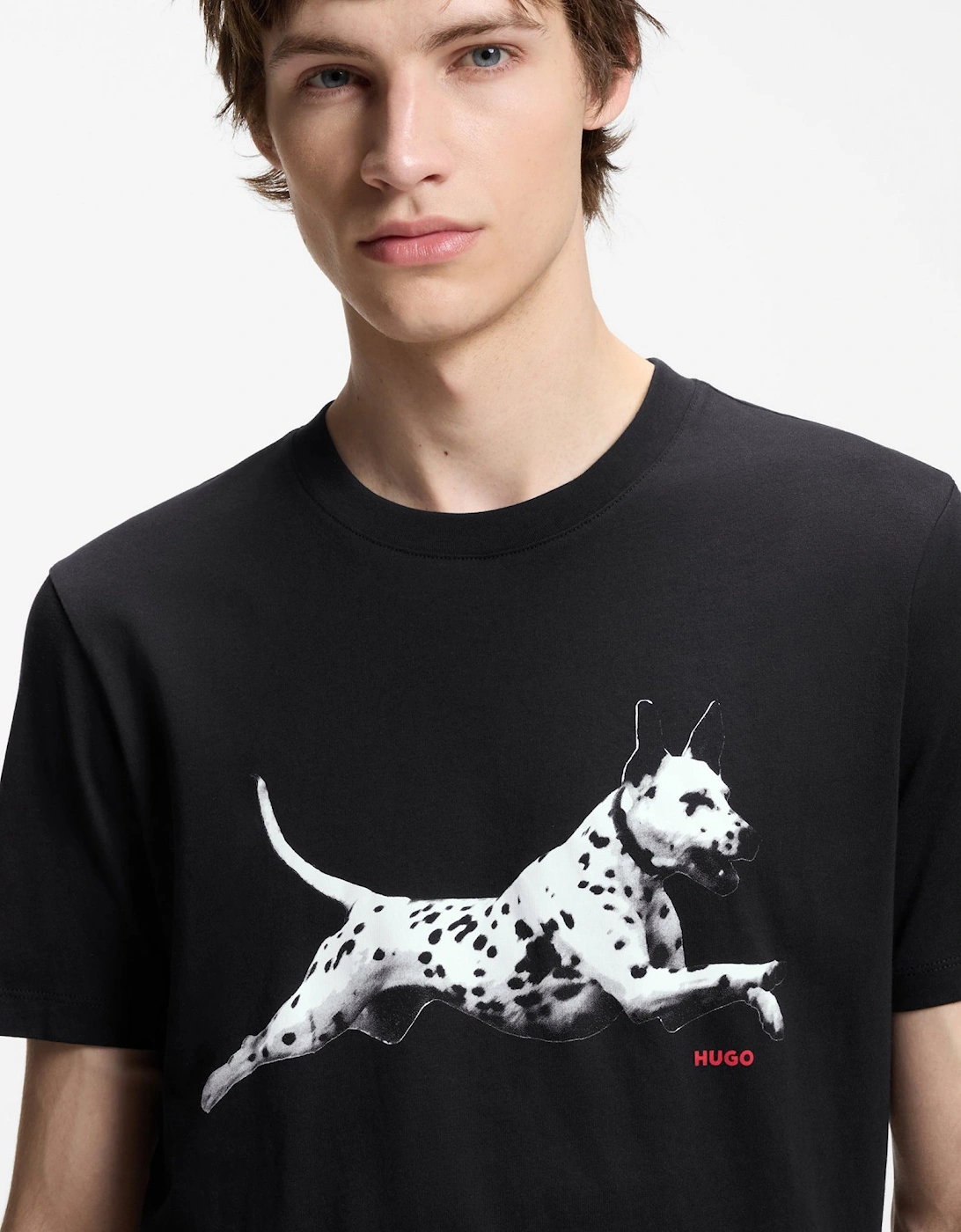 HUGO Dirunn Mens Cotton-Jersey T-Shirt with Animal Artwork - Black 001
