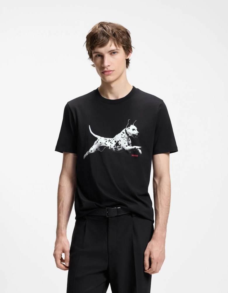 HUGO Dirunn Mens Cotton-Jersey T-Shirt with Animal Artwork - Black 001