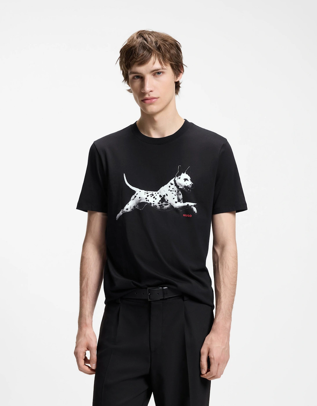 HUGO Dirunn Mens Cotton-Jersey T-Shirt with Animal Artwork - Black 001, 5 of 4