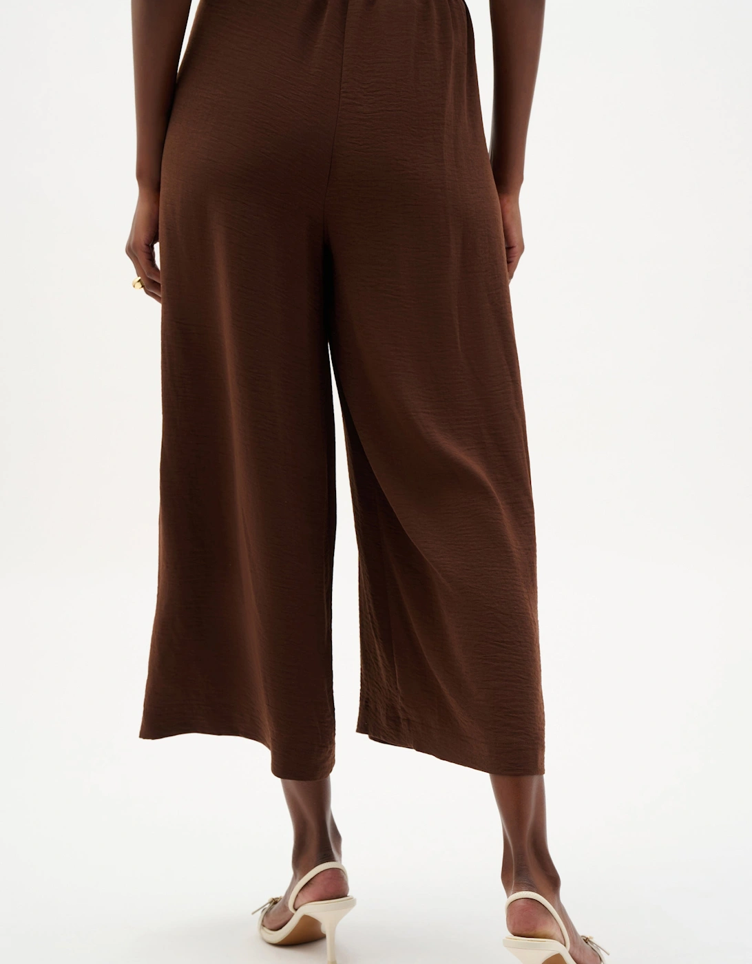 Gauze Pull-On Culotte Pants With Pleats