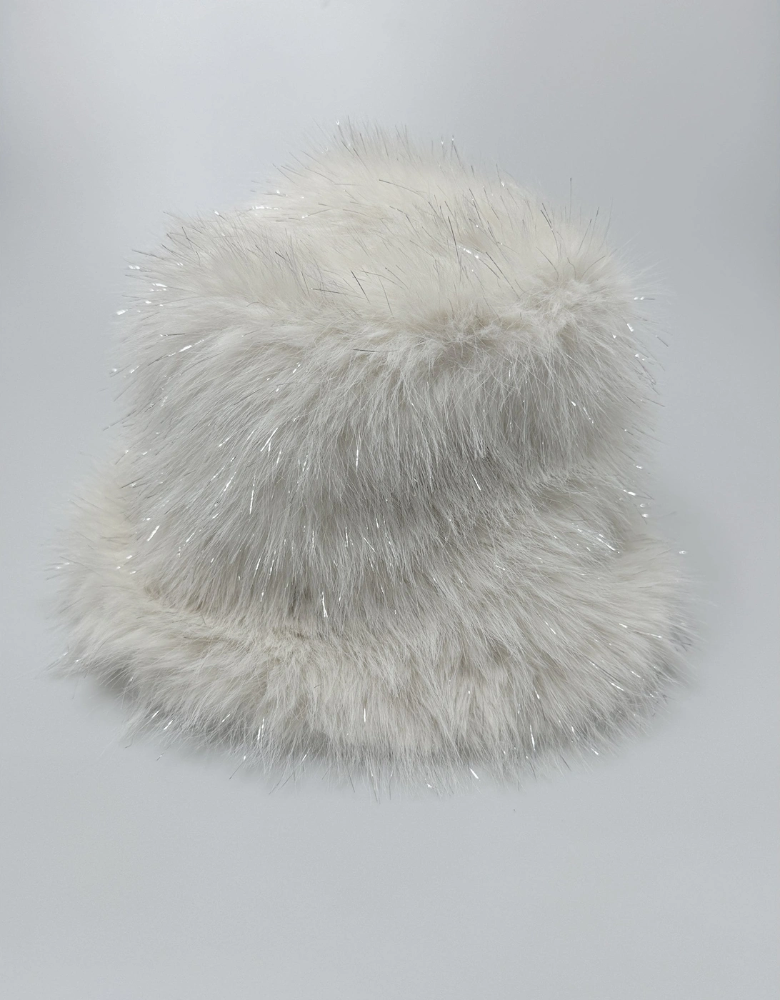Cream Sparkle Metallic Bamboo Faux Fur Bucket Hat
