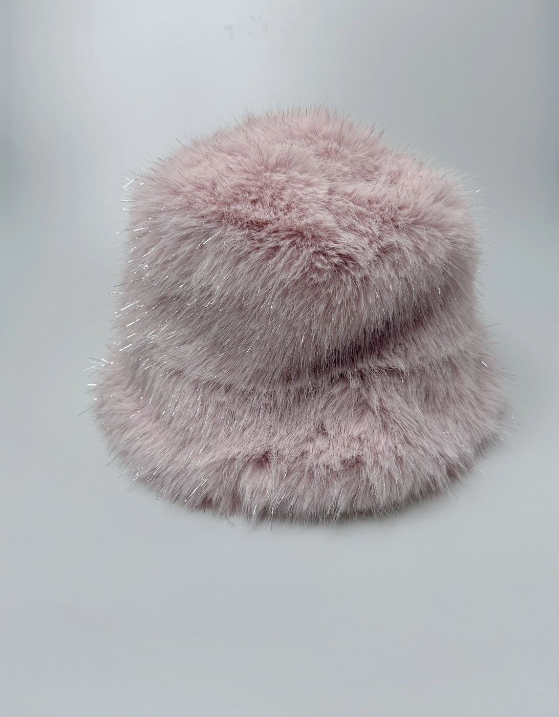Pink Sparkle Metallic Bamboo Faux Fur Bucket Hat
