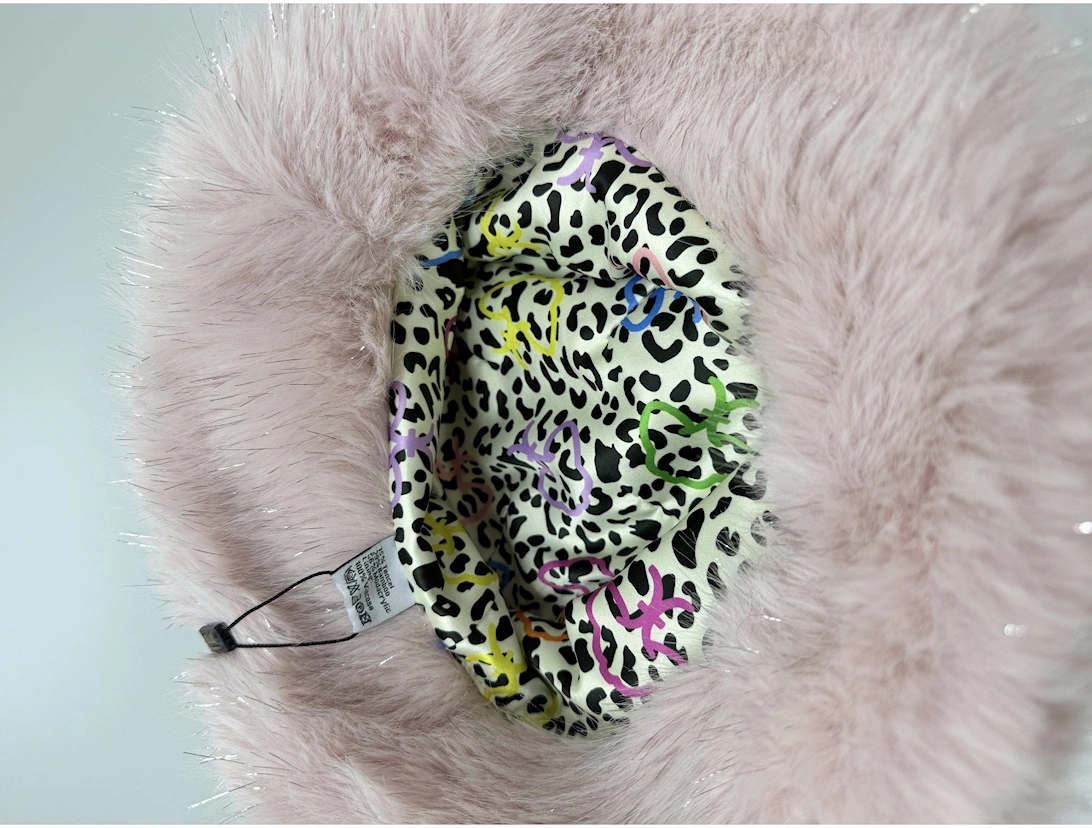Pink Sparkle Metallic Bamboo Faux Fur Bucket Hat