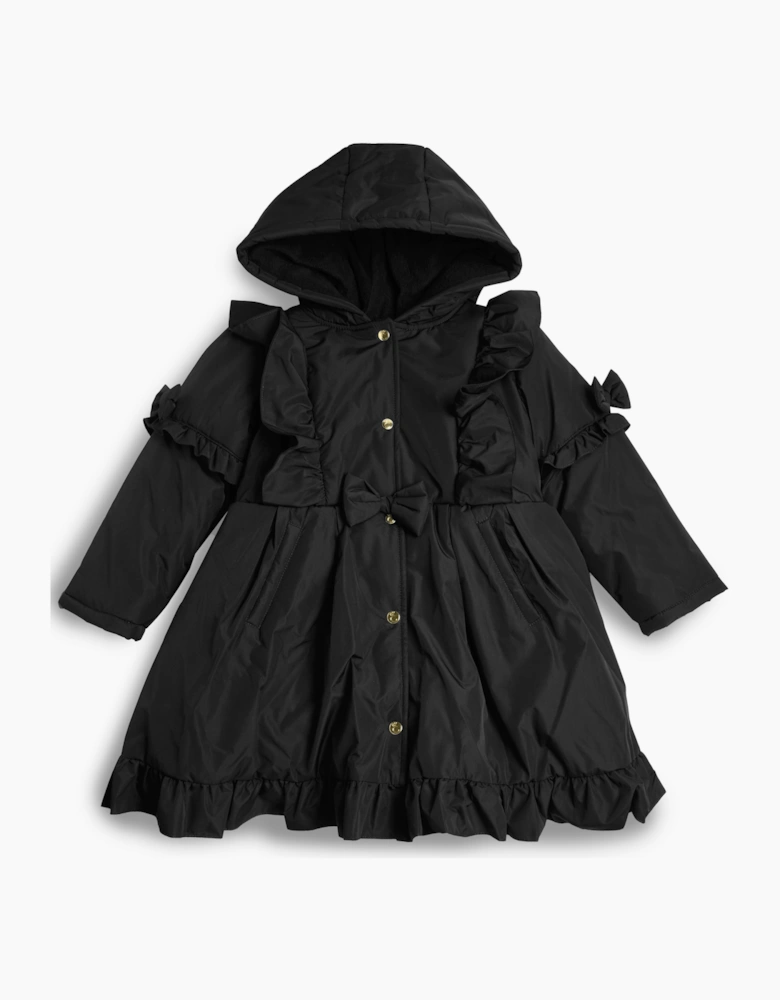 Girls Black Padded Frill Coat