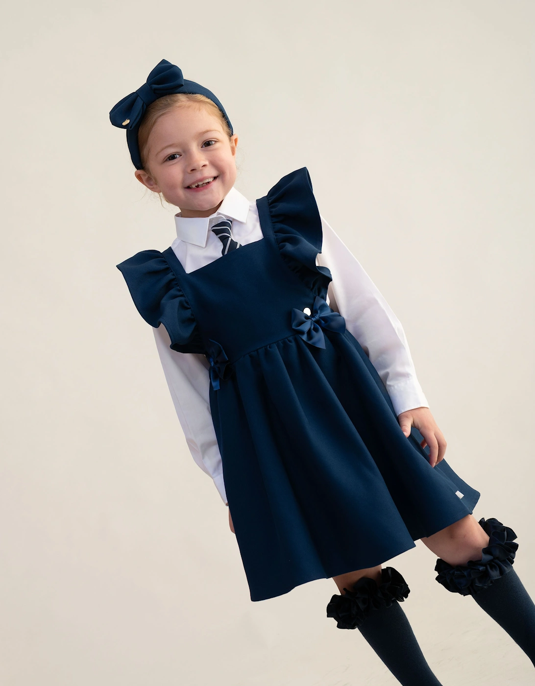 Girls Navy School Pinafore Dress