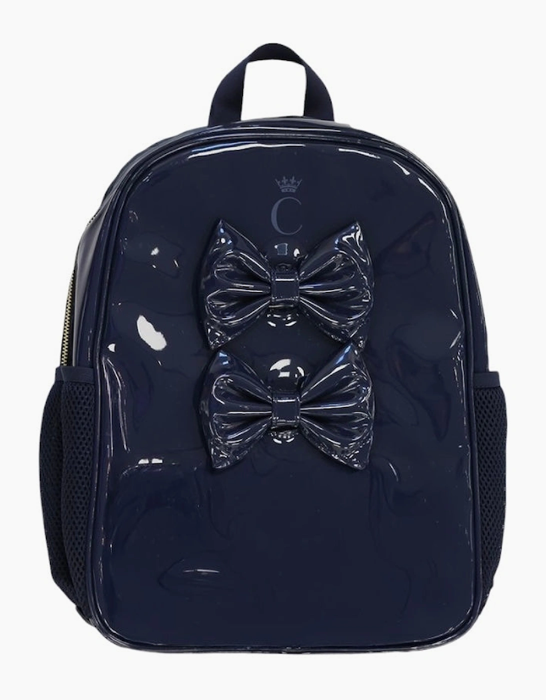 Girls Navy Patent Bow School Backpack, 3 of 2