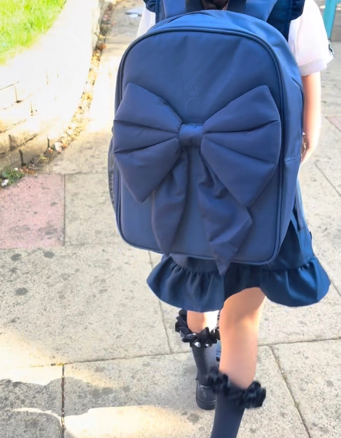 Girls Navy Bow School Backpack