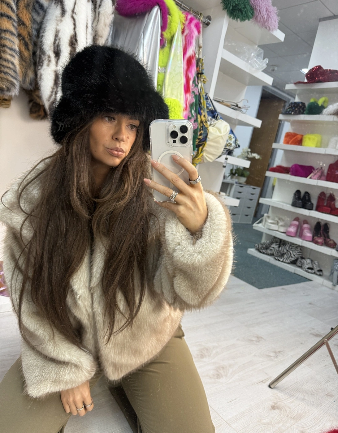 Black Bamboo Blend Faux Fur Hat