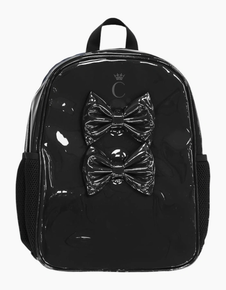 Girls Black Patent Bow School Backpack