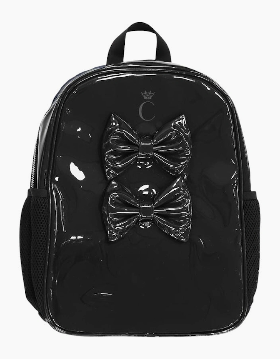 Girls Black Patent Bow School Backpack, 3 of 2