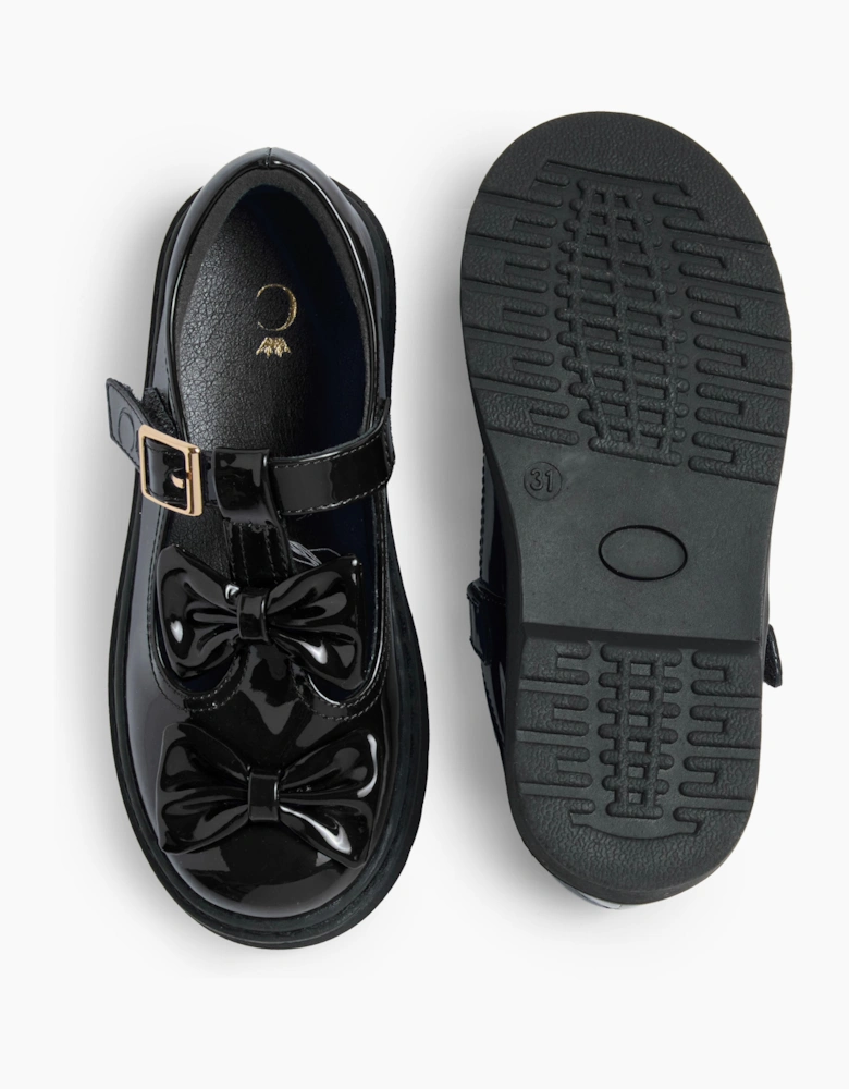 Girls Black Patent T-Bar School Shoes