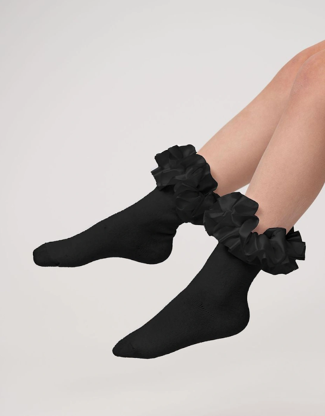 Girls Black Ribbon School Ankle Socks