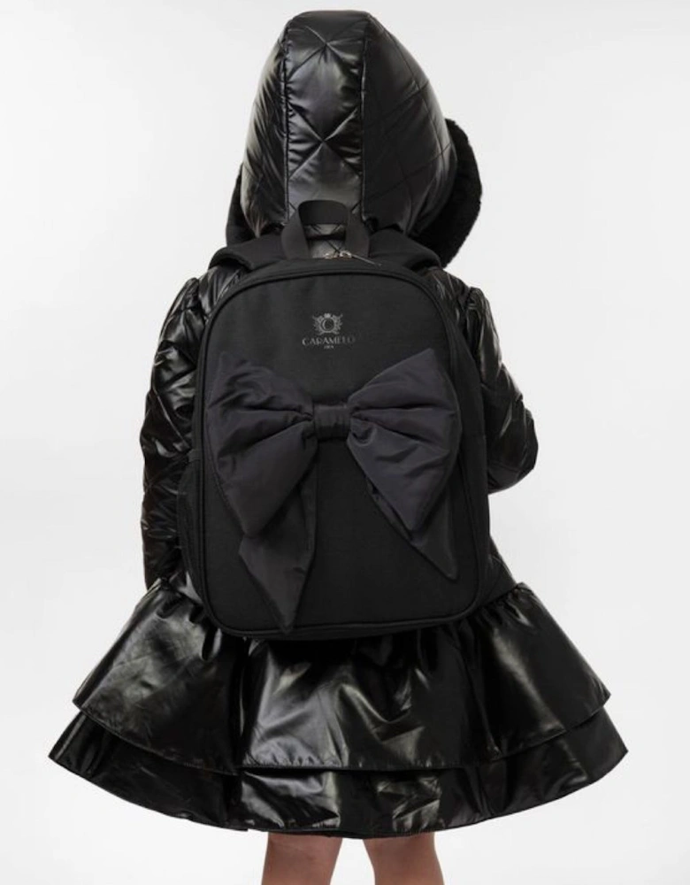 Girls Black Bow School Backpack