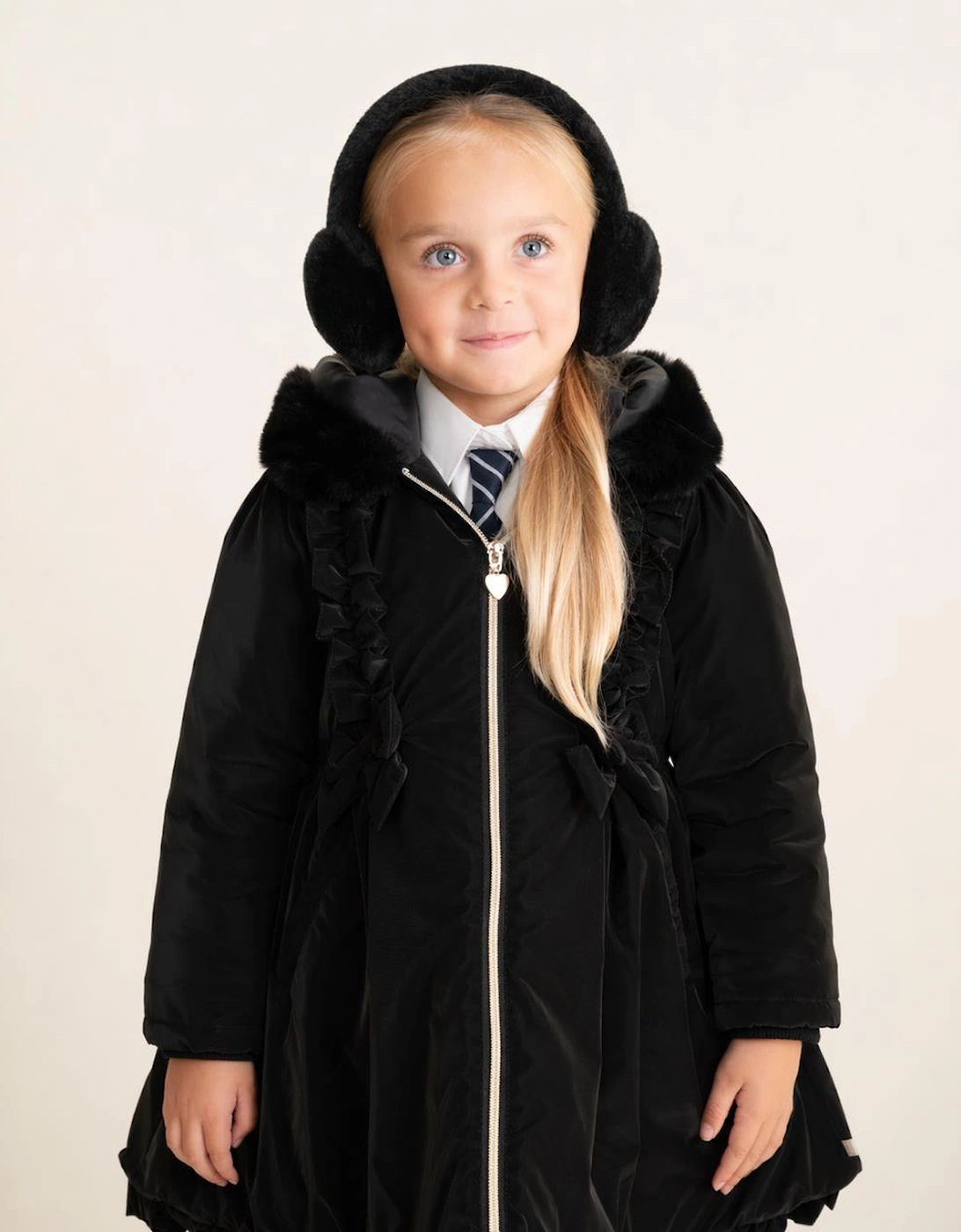 Girls Black School Twill Coat