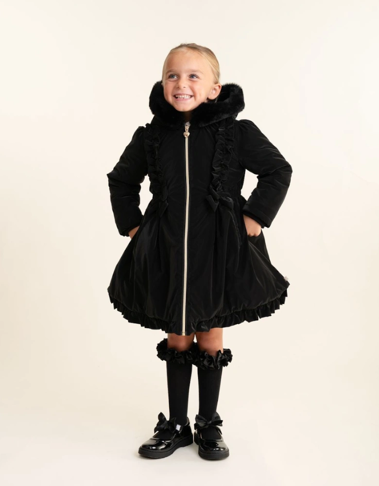 Girls Black School Twill Coat